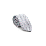 Lovewell silk tie designed by Niki Fulton. Pale pink & duck egg blue graphical print.