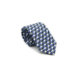 Eclipse silk tie designed by Niki Fulton. A blue & grey graphical print.