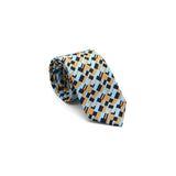Freedom Tie silk tie designed by Niki Fulton. A graphical bronze and blue print. 
