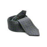 Lovewell Classic silk tie designed by Niki Fulton. Deep green & purple print.