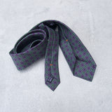 Lovewell Classic silk tie designed by Niki Fulton. Deep green & purple print.