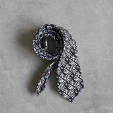 Eden linen tie designed by Niki Fulton. A black & white abstract print. 