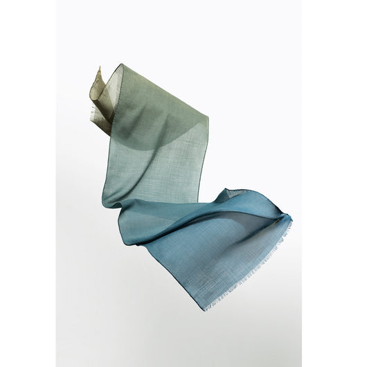 Moss wool scarf designed by Niki Fulton. Blues and greens 