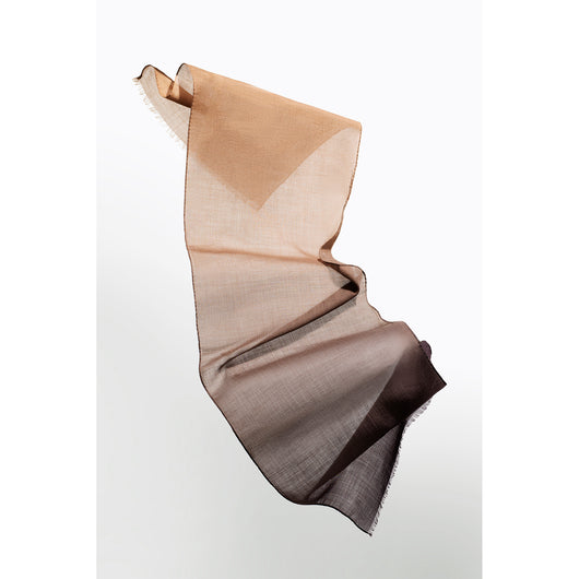 Peat wool scarf designed by Niki Fulton. Peaty bronze to deep purple heather. Soft open weave.